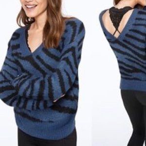 VICTORIA SECRET PINK BLUE BLACK ZEBRA SWEATER